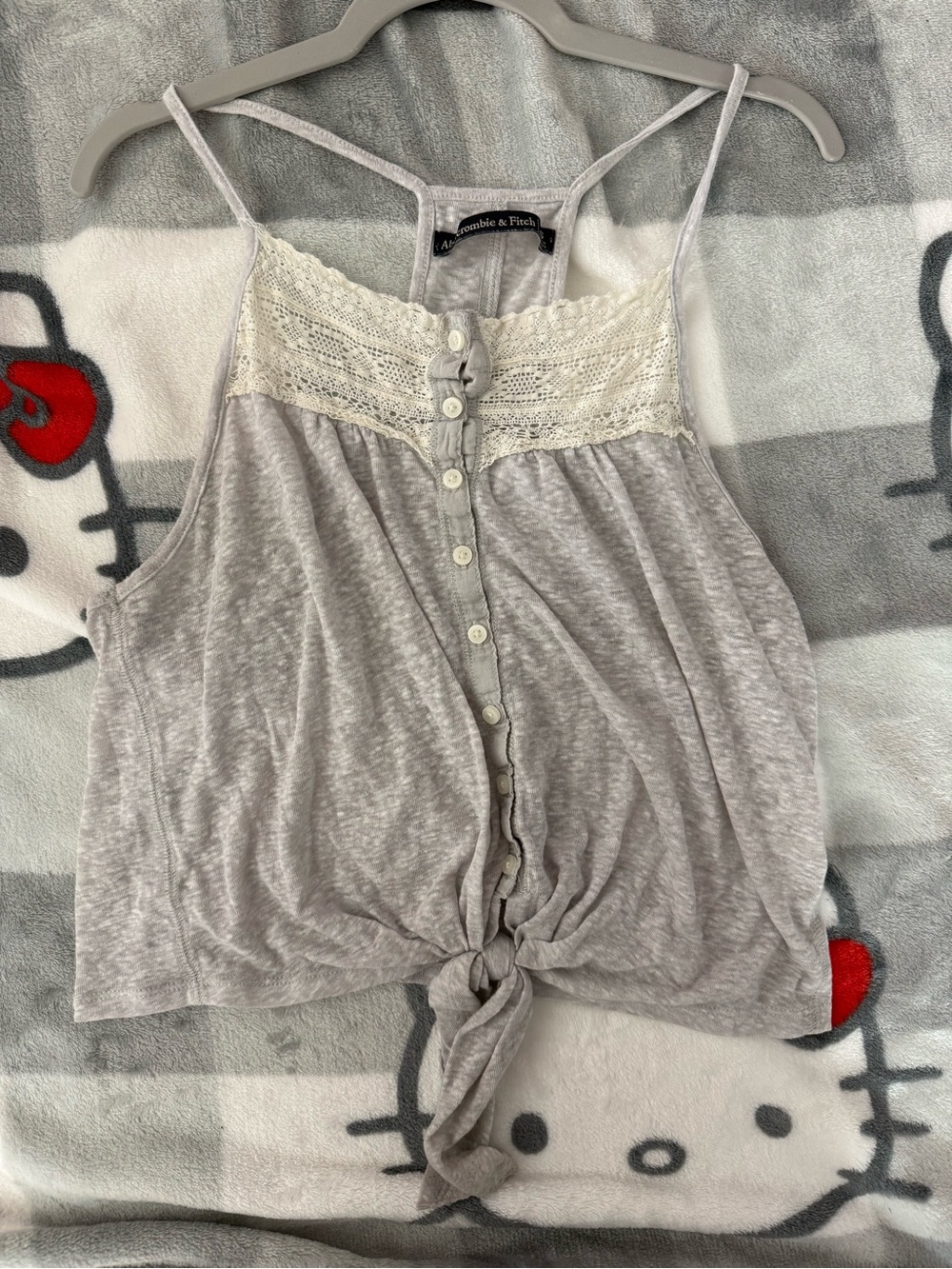Abercrombie & Fitch Light Gray Lace-Trim Tie-Front Cami